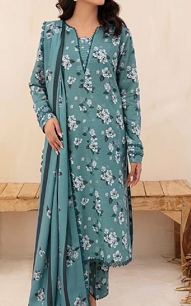 Farasha Teal Khaddar Suit | Pakistani Winter Dresses- Image 1