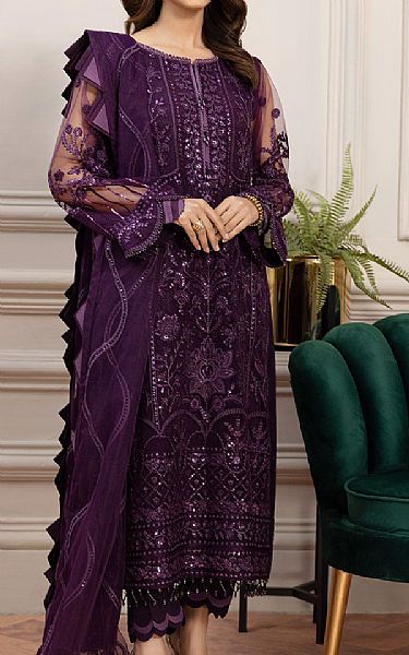 Farasha Indigo Net Suit | Pakistani Embroidered Chiffon Dresses- Image 1