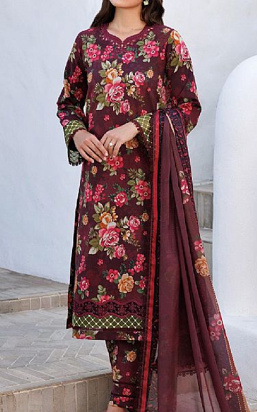 Farasha Wine Lawn Suit | Pakistani Lawn Dress in USA- Image 1