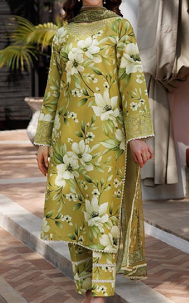 Farasha Light Olive Green Lawn Suit | Pakistani Lawn Dress in USA- Image 1