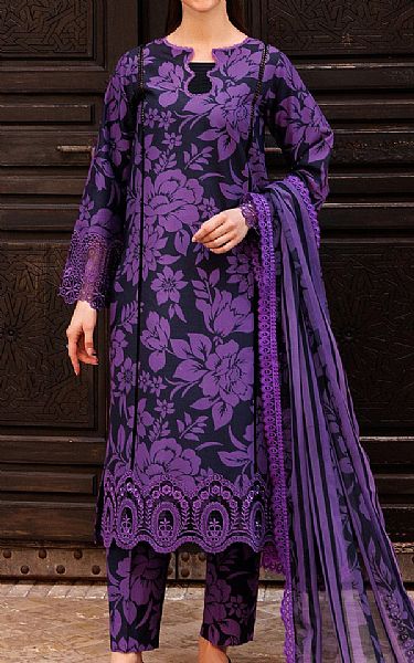 Farasha Violet/Black Lawn Suit | Pakistani Lawn Dress in USA- Image 1