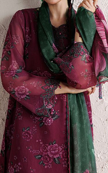 Farasha Wine Berry Chiffon Suit | Pakistani Embroidered Chiffon Dresses USA- Image 3