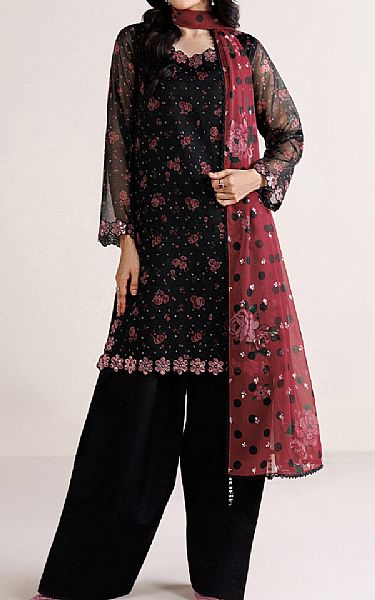 Farasha Black Chiffon Suit | Pakistani Embroidered Chiffon Dresses USA- Image 1