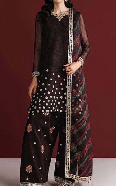 Farasha Black Chiffon Suit | Pakistani Embroidered Chiffon Dresses USA- Image 1