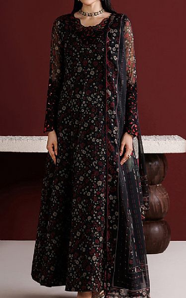 Farasha Black Chiffon Suit | Pakistani Embroidered Chiffon Dresses USA- Image 1