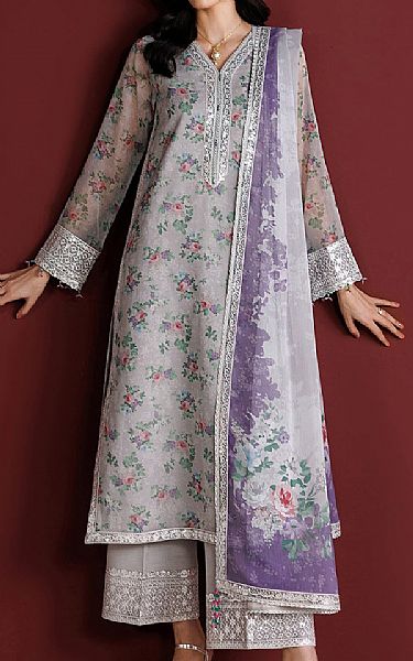 Farasha Grey Chiffon Suit | Pakistani Embroidered Chiffon Dresses USA- Image 1