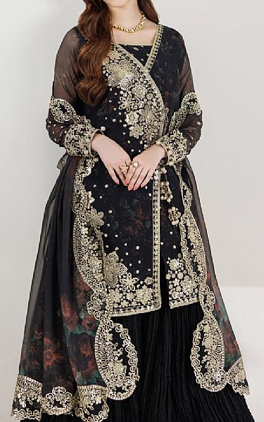 Farasha Black Chiffon Suit | Pakistani Embroidered Chiffon Dresses USA- Image 3