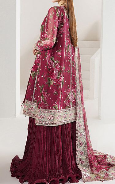 Farasha Raspberry Chiffon Suit | Pakistani Embroidered Chiffon Dresses USA- Image 2