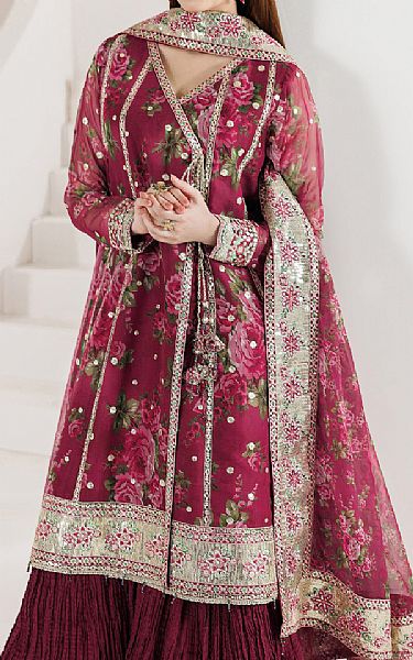 Farasha Raspberry Chiffon Suit | Pakistani Embroidered Chiffon Dresses USA- Image 3