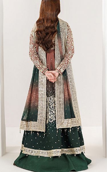 Farasha Green/Pale Carmine Chiffon Suit | Pakistani Embroidered Chiffon Dresses USA- Image 2
