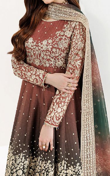 Farasha Green/Pale Carmine Chiffon Suit | Pakistani Embroidered Chiffon Dresses USA- Image 3