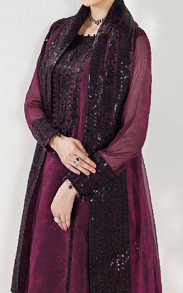 Farasha Dark Raspberry Chiffon Suit | Pakistani Embroidered Chiffon Dresses USA- Image 3