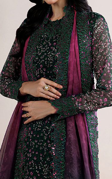 Farasha Dark Green Chiffon Suit | Pakistani Embroidered Chiffon Dresses USA- Image 3