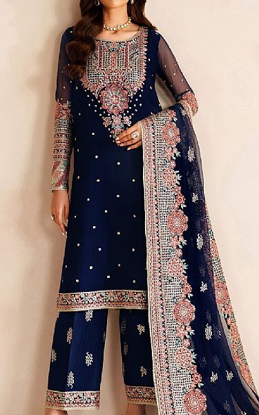 Farasha Blue Chiffon Suit | Pakistani Embroidered Chiffon Dresses USA- Image 1