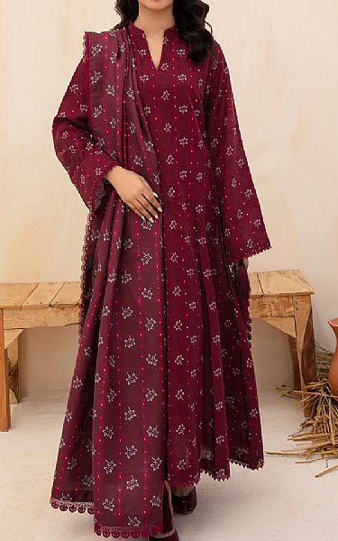 Farasha Maroon Khaddar Suit | Pakistani Winter Dresses- Image 1