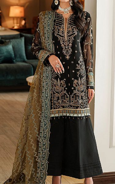 Farasha Black Chiffon Suit | Pakistani Embroidered Chiffon Dresses USA- Image 1