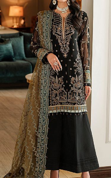 Farasha Black Chiffon Suit | Pakistani Embroidered Chiffon Dresses- Image 1