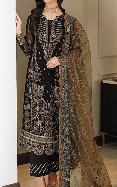 Farasha Black Chiffon Suit | Pakistani Embroidered Chiffon Dresses- Image 1