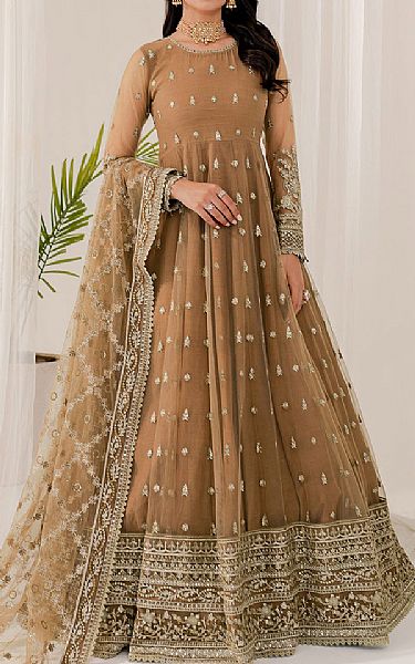 Farasha Bronze Net Suit | Pakistani Embroidered Chiffon Dresses USA- Image 1