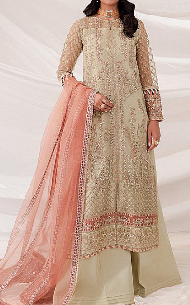 Farasha Ivory Net Suit | Pakistani Embroidered Chiffon Dresses- Image 1