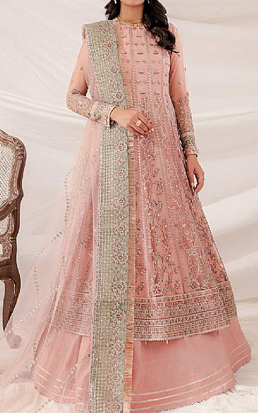 Farasha Pink Net Suit | Pakistani Embroidered Chiffon Dresses- Image 1