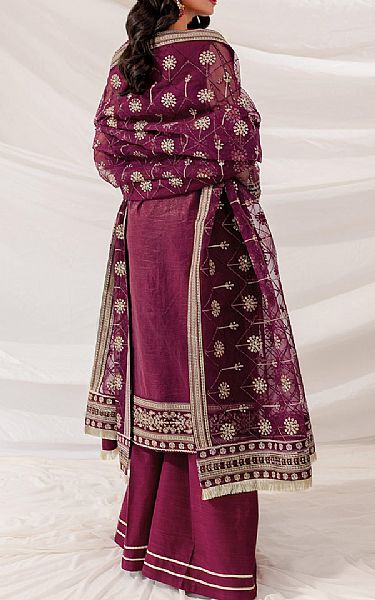 Farasha Egg Plant Net Suit | Pakistani Embroidered Chiffon Dresses- Image 2