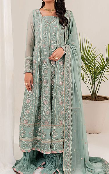 Farasha Light Turquoise Chiffon Suit | Pakistani Embroidered Chiffon Dresses- Image 1