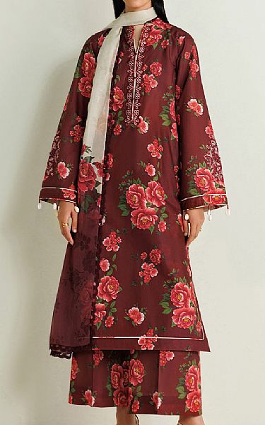 Farasha Wine Lawn Suit | Pakistani Lawn Dress in USA- Image 1
