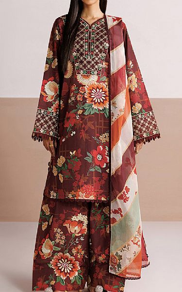 Farasha Wine Lawn Suit | Pakistani Lawn Dress in USA- Image 1