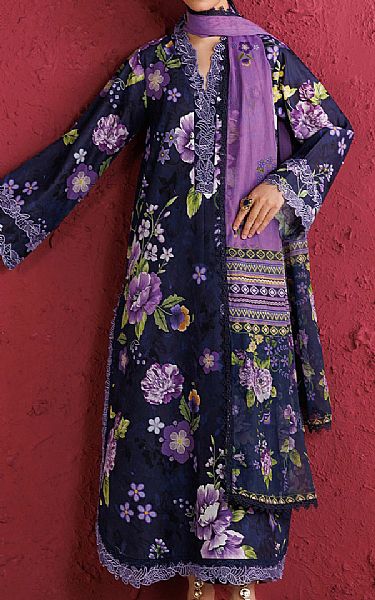 Farasha Dark Blue Lawn Suit | Pakistani Lawn Dress in USA- Image 1