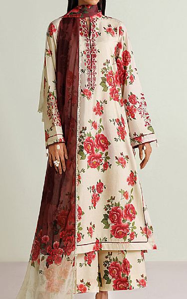 Farasha Ivory Lawn Suit | Pakistani Lawn Dress in USA- Image 1