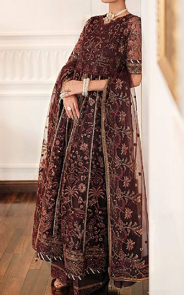 Farasha Brownish Red Net Suit | Pakistani Embroidered Chiffon Dresses USA- Image 2