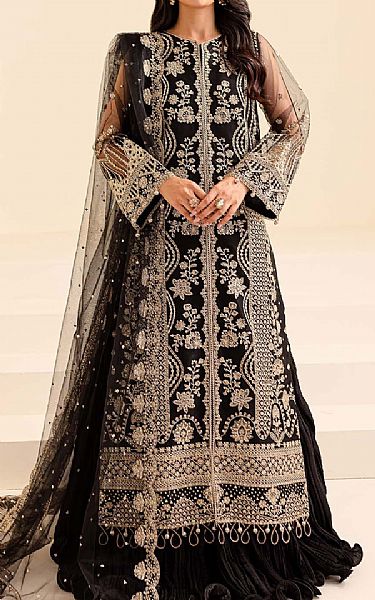 Farasha Black Net Suit | Pakistani Embroidered Chiffon Dresses USA- Image 1