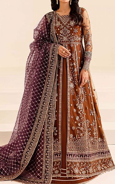 Farasha Brown Net Suit | Pakistani Embroidered Chiffon Dresses USA- Image 1