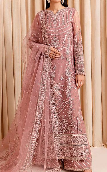 Farasha Dusty Pink Net Suit | Pakistani Embroidered Chiffon Dresses USA- Image 1