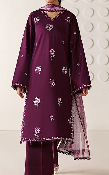 Farasha Wine Berry Lawn Suit | Pakistani Lawn Dress in USA- Image 1