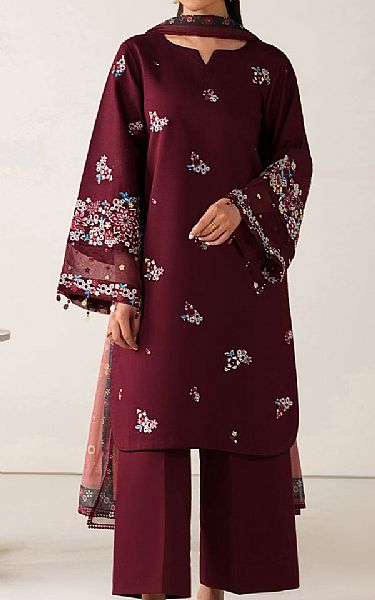 Farasha Wine Lawn Suit | Pakistani Lawn Dress in USA- Image 1