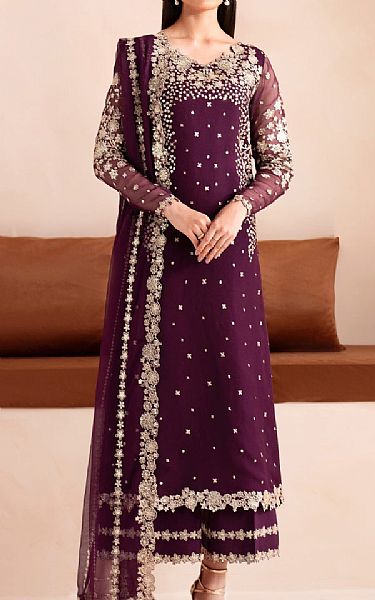 Farasha Grape Purple Chiffon Suit | Pakistani Embroidered Chiffon Dresses USA- Image 1