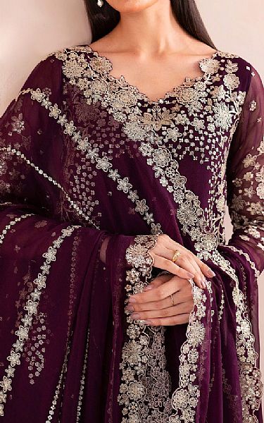 Farasha Grape Purple Chiffon Suit | Pakistani Embroidered Chiffon Dresses USA- Image 3