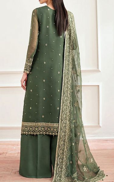 Farasha Moss Green Chiffon Suit | Pakistani Embroidered Chiffon Dresses USA- Image 2