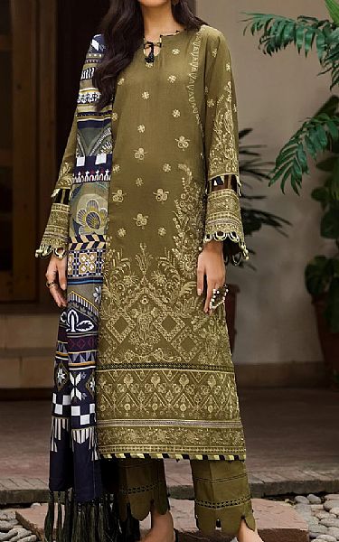 Farasha Olive Khaddar Suit | Pakistani Dresses in USA- Image 1