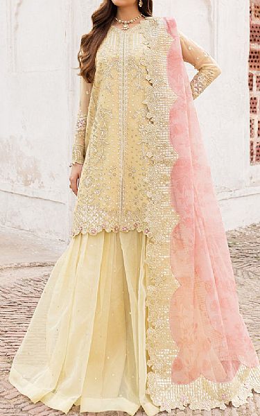 Farasha Sand Gold Chiffon Suit | Pakistani Embroidered Chiffon Dresses USA- Image 1