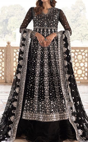 Farasha Black Chiffon Suit | Pakistani Embroidered Chiffon Dresses USA- Image 1