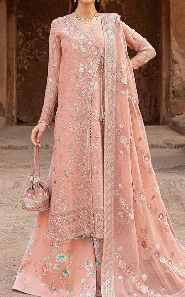 Farasha Peach Chiffon Suit | Pakistani Embroidered Chiffon Dresses USA- Image 1