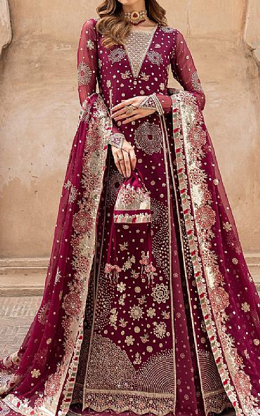 Farasha Dark Raspberry Chiffon Suit | Pakistani Embroidered Chiffon Dresses USA- Image 1
