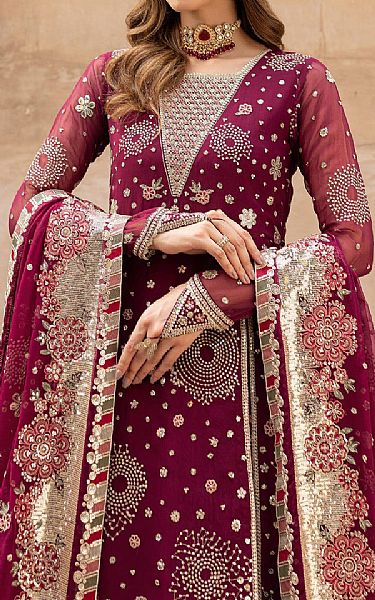 Farasha Dark Raspberry Chiffon Suit | Pakistani Embroidered Chiffon Dresses USA- Image 3