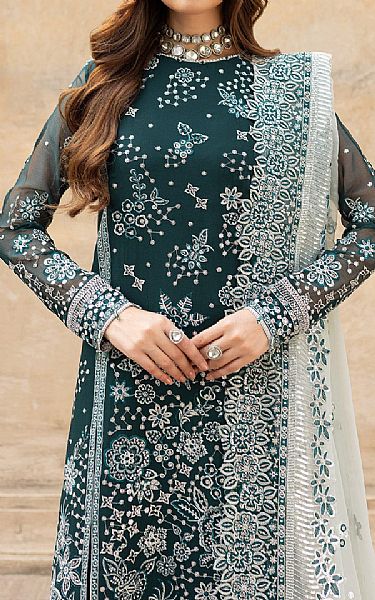 Farasha Teal Chiffon Suit | Pakistani Embroidered Chiffon Dresses USA- Image 3