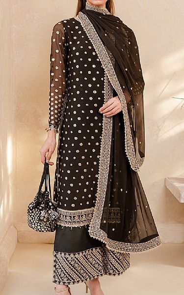 Farasha Black Chiffon Suit | Pakistani Embroidered Chiffon Dresses- Image 1