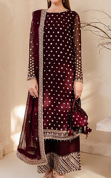 Farasha Maroon Chiffon Suit | Pakistani Embroidered Chiffon Dresses USA- Image 1