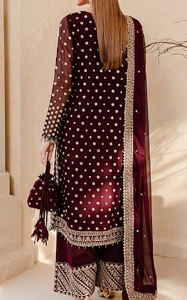 Farasha Maroon Chiffon Suit | Pakistani Embroidered Chiffon Dresses- Image 2